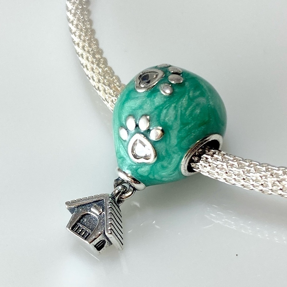 Sterling Silver Dog House with Enamel Hot Air Balloon Dangle Charm